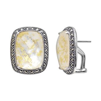 Lavish by TJM Sterling Silver Crystal & Mother-of-Pearl Doublet Frame Stud Earrings