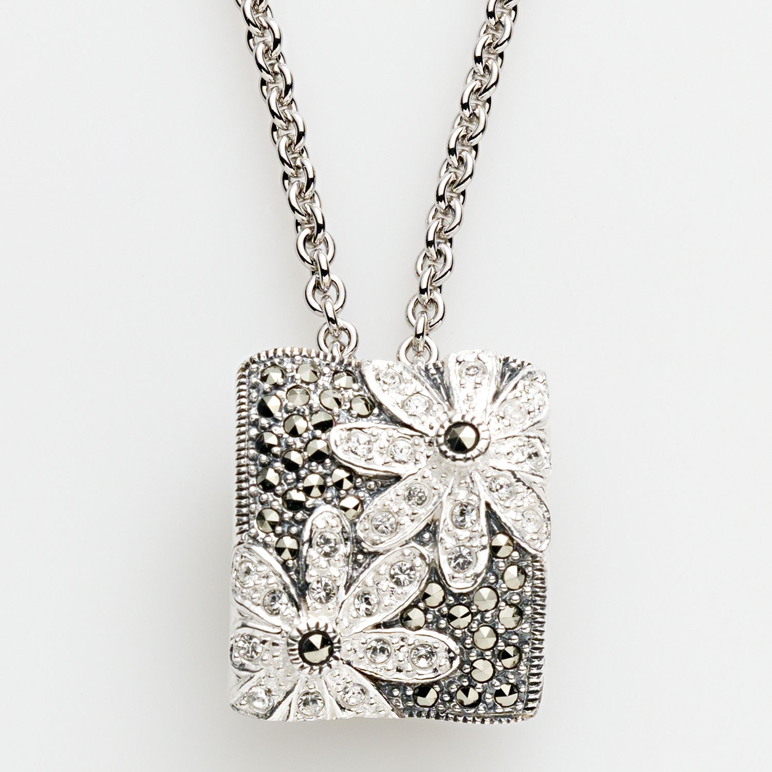 Image for Lavish by TJM Sterling Silver Crystal Flower Pendant - Made with Swarovski Marcasite at Kohl's.