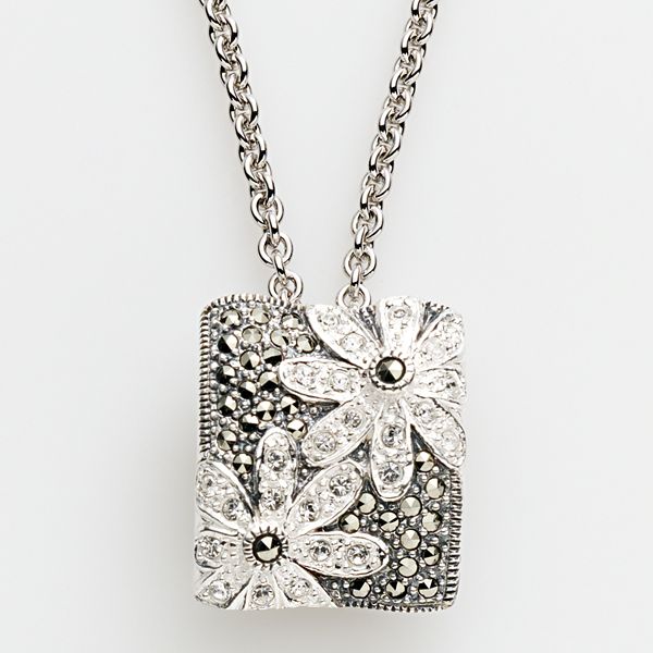 Flower Rectangular Silver Locket Pendant