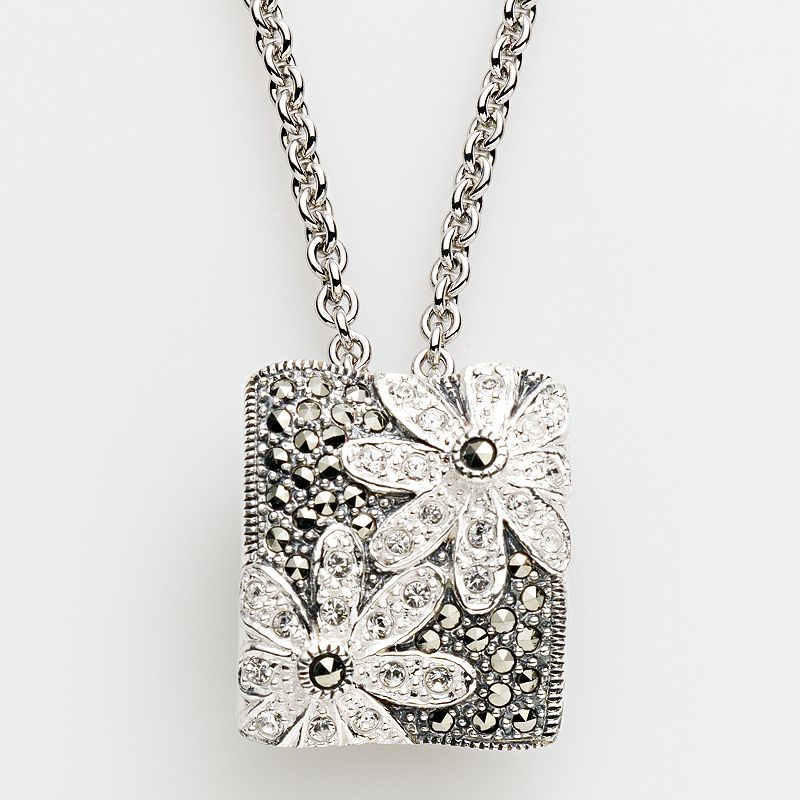 Lavish by TJM Sterling Silver Crystal Flower Pendant, Womens, Grey