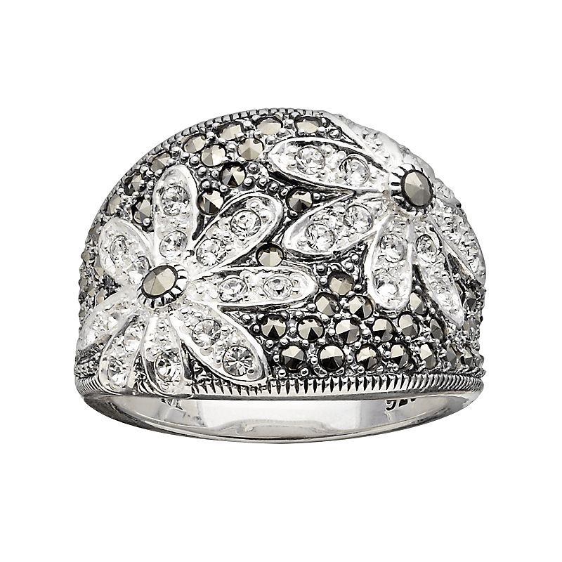 Lavish by TJM Sterling Silver Crystal Flower Ring, Womens, Size: 8, Black