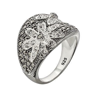 Lavish by TJM Sterling Silver Crystal Flower Ring