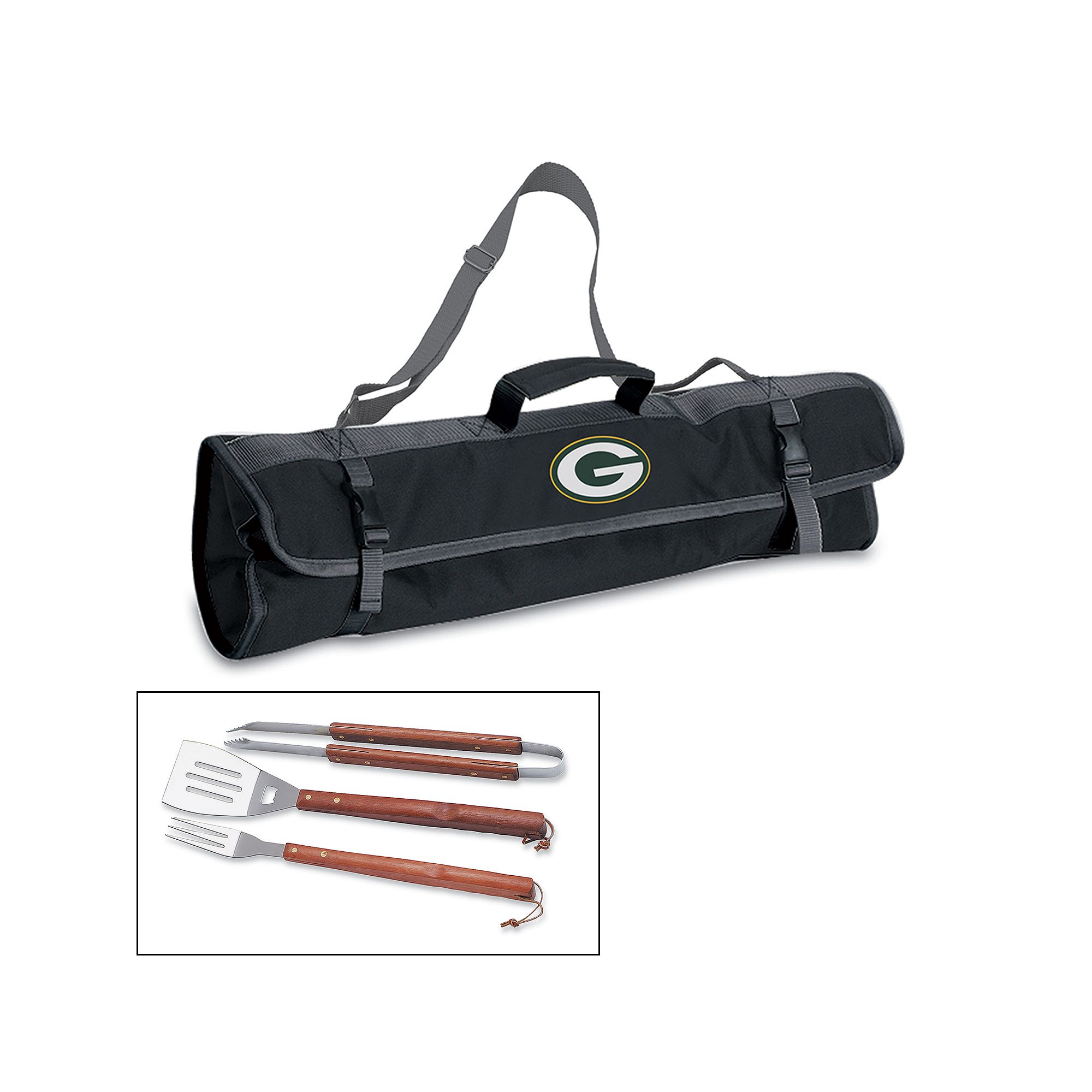 Picnic Time Green Bay Packers 4-pc. Barbecue Tote Set, Black