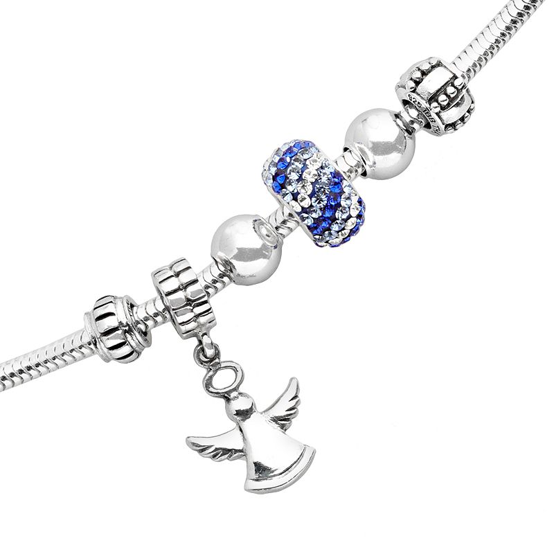 Individuality Beads Sterling Silver Snake Chain Bracelet, Crystal Bead and 