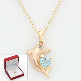 Blue Topaz and Diamond Accent Dolphin Pendant