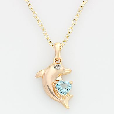 Blue Topaz and Diamond Accent Dolphin Pendant