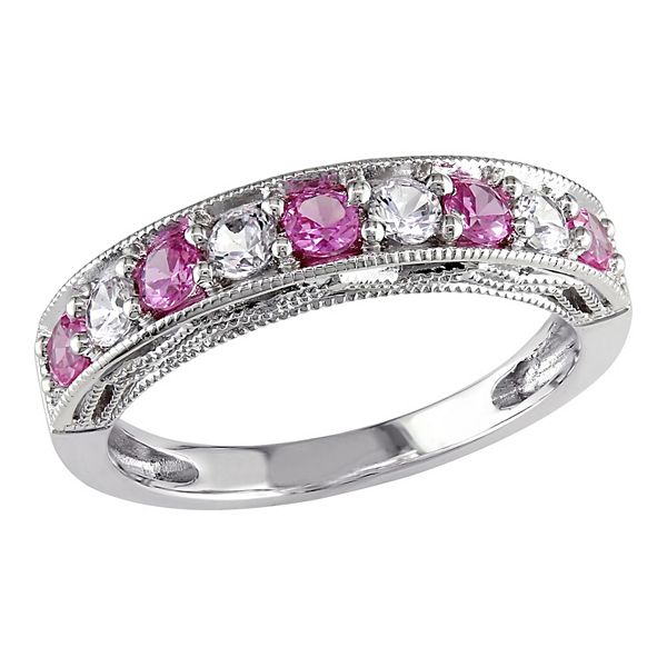 Stella Grace Sterling Silver Lab-Created Pink and White Sapphire Stack Ring