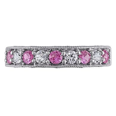 Stella Grace Sterling Silver Lab-Created Pink and White Sapphire Stack Ring
