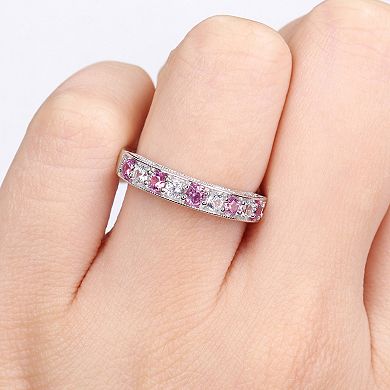 Stella Grace Sterling Silver Lab-Created Pink and White Sapphire Stack Ring