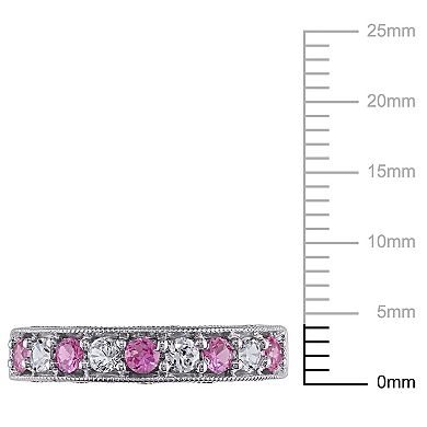 Stella Grace Sterling Silver Lab-Created Pink and White Sapphire Stack Ring