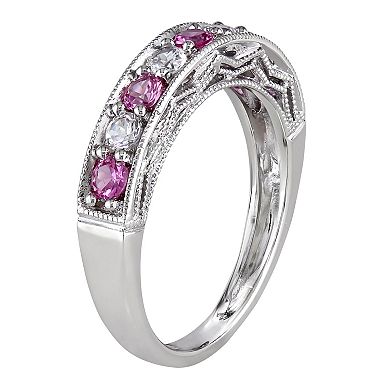 Stella Grace Sterling Silver Lab-Created Pink and White Sapphire Stack Ring