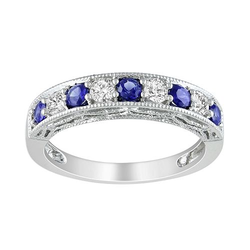 Stella Grace Sterling Silver Lab-created Blue And White Sapphire Stack Ring