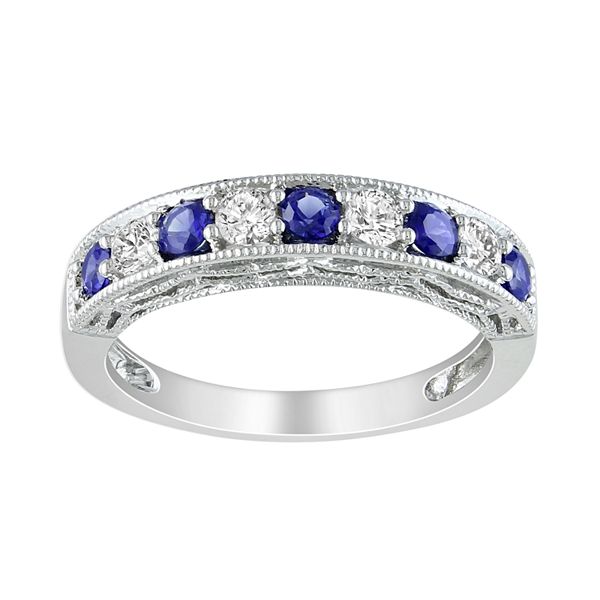 Stella Grace Sterling Silver Lab-Created Blue and White Sapphire Stack Ring - White (4.50)
