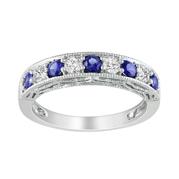 Stella Grace Sterling Silver Lab-Created Blue and White Sapphire Stack Ring - White (9)