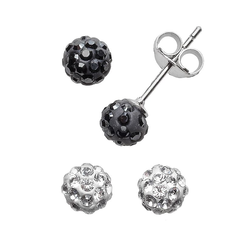 Sterling Silver Crystal Ball and Stud Earring Set, Womens, Multicolor