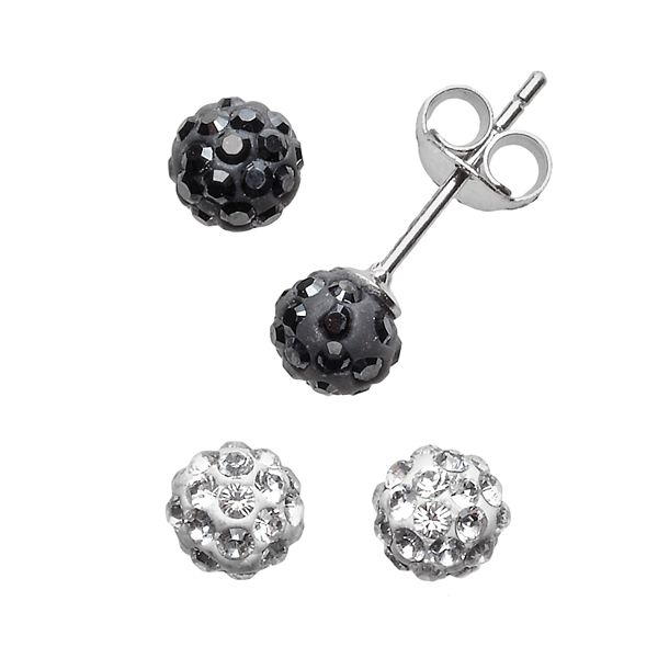 Crystal Ear Stud Jewelry Silver Plated Double Sided Balls Bead Earrings SN MEB$ 