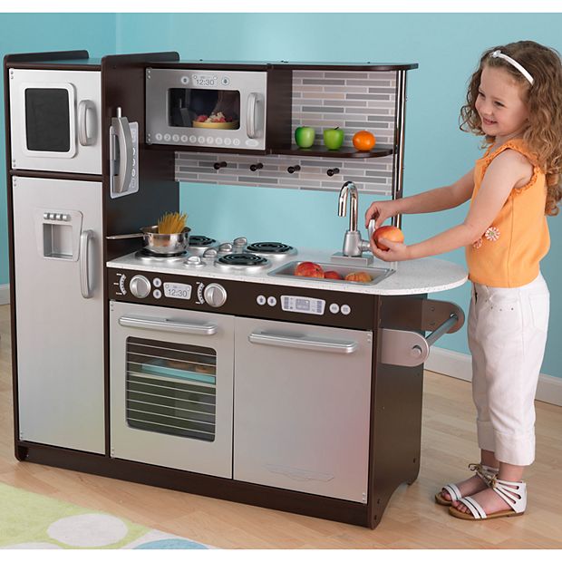 Kidkraft uptown espresso kitchen with 30 piece play food set online