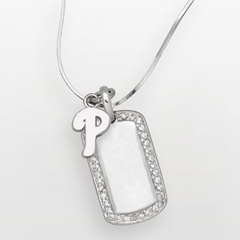 LogoArt Philadelphia Phillies Sterling Silver Cubic Zirconia Logo Dog Tag Pendant