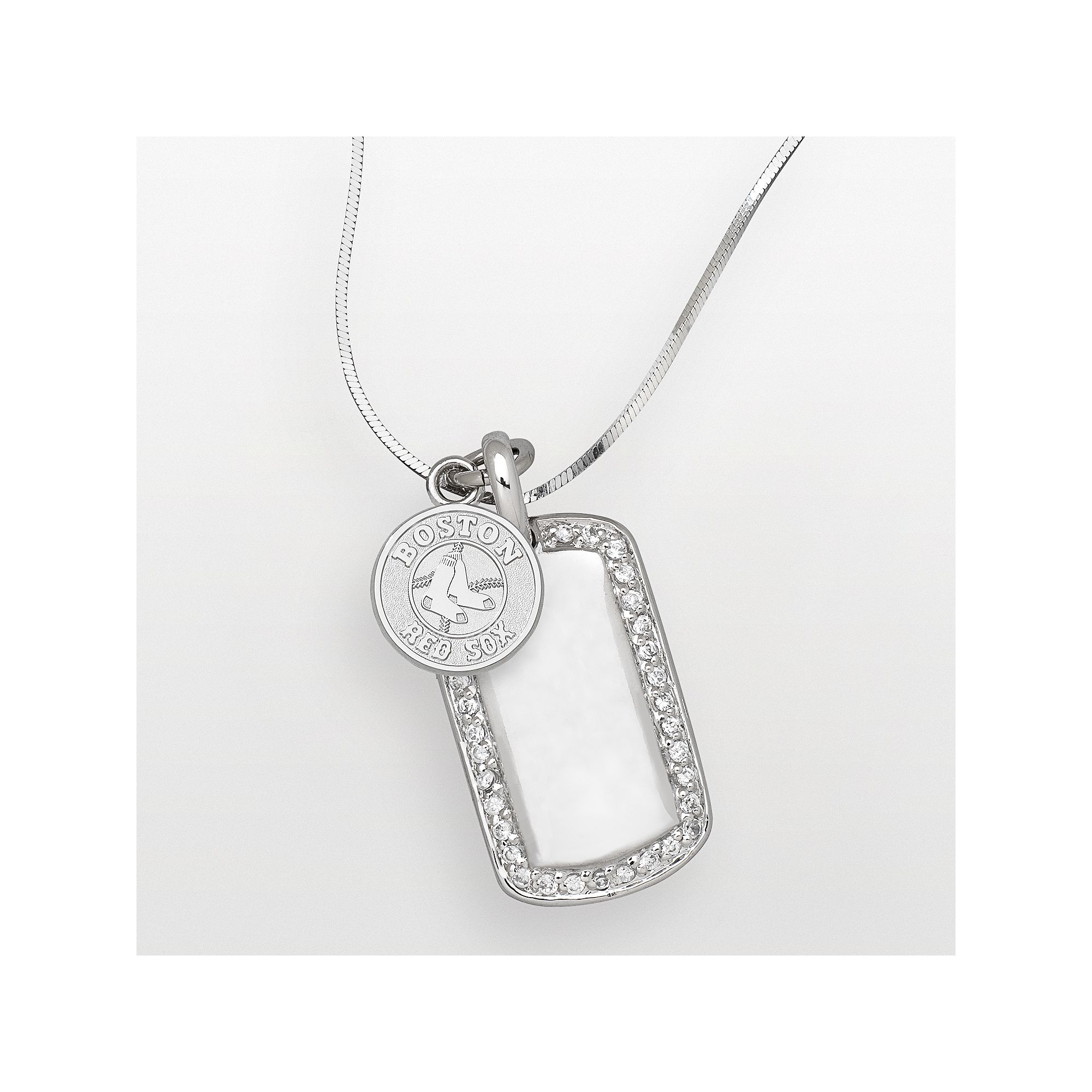 LogoArt Boston Red Sox Sterling Silver Cubic Zirconia Logo Dog Tag Pendant