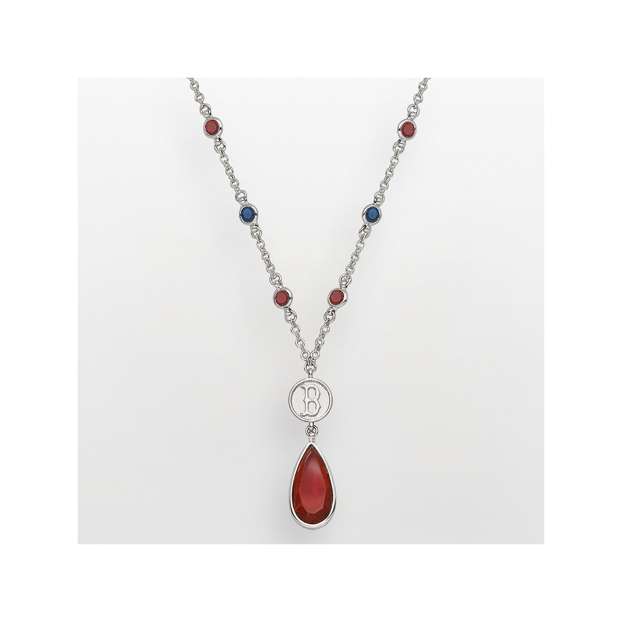 LogoArt Boston Red Sox Silver Tone Teardrop Crystal Y Necklace, Womens, Mu