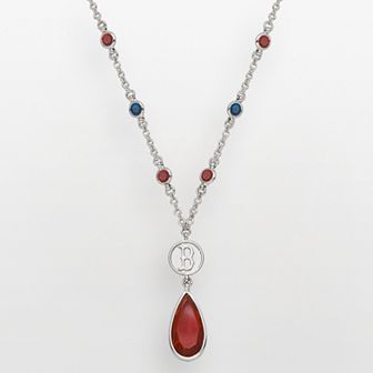 LogoArt Boston Red Sox Silver Tone Teardrop Crystal Y Necklace