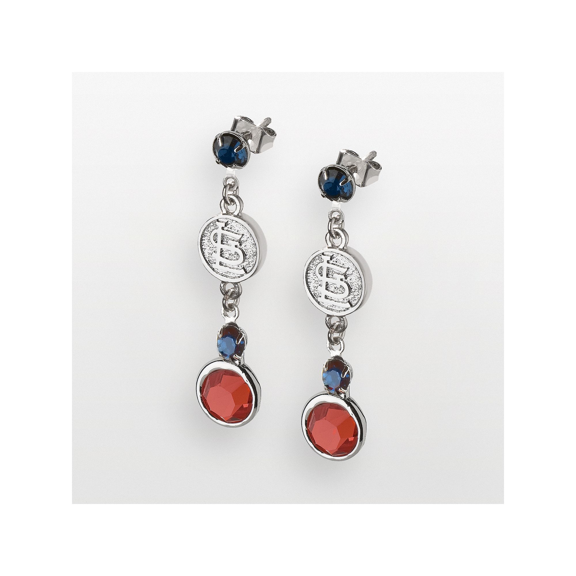 LogoArt St. Louis Cardinals Silver Tone Crystal Logo Drop Earrings, Womens