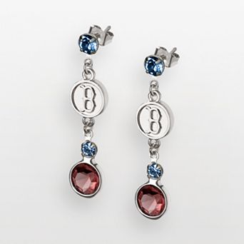 LogoArt Boston Red Sox Silver Tone Crystal Logo Linear Drop Earrings