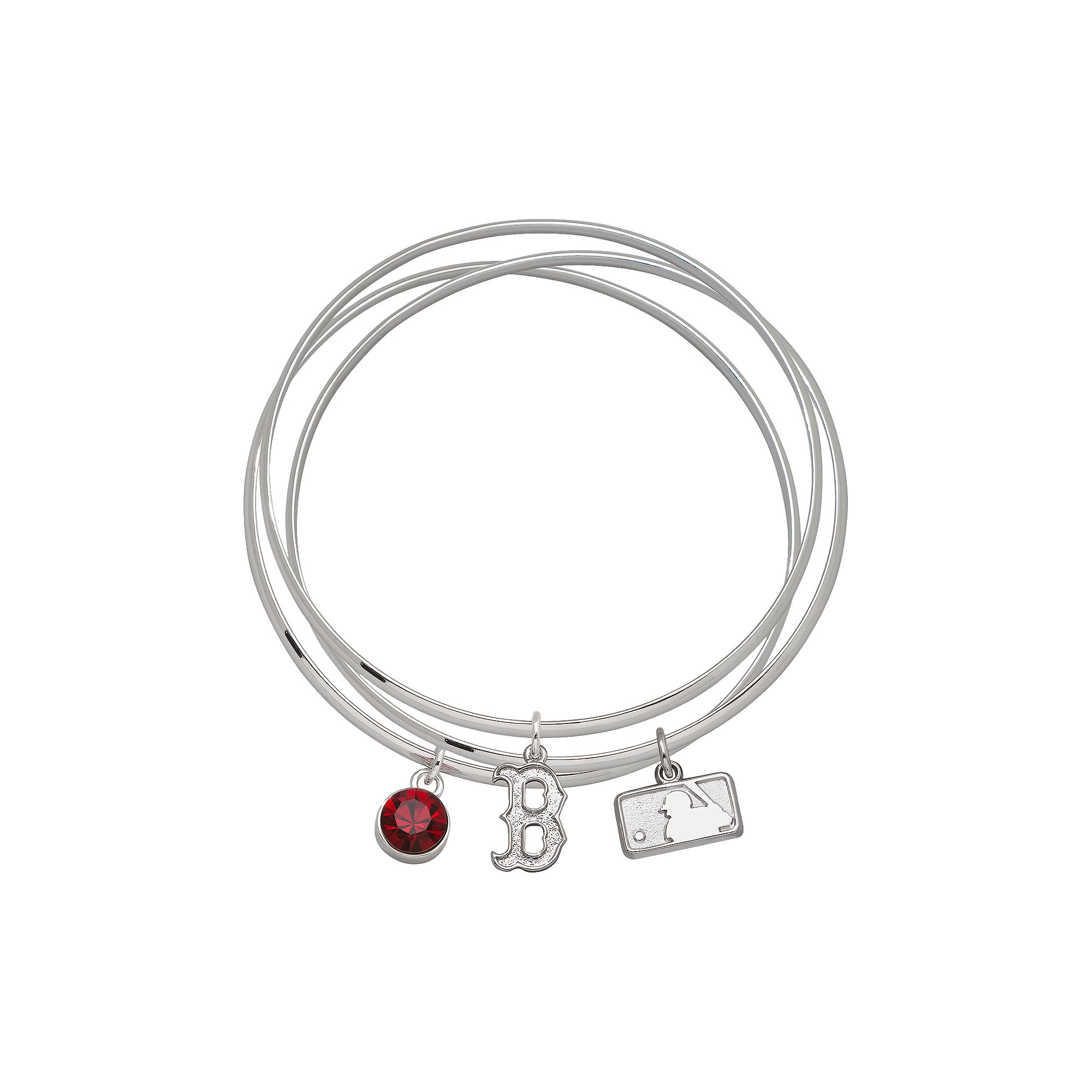 LogoArt Boston Red Sox Silver Tone Crystal Charm Bangle Bracelet Set, Women