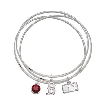 LogoArt Boston Red Sox Silver Tone Crystal Charm Bangle Bracelet Set