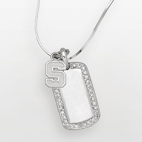 Michigan State Spartans Sterling Silver Cubic Zirconia Dog Tag Pendant