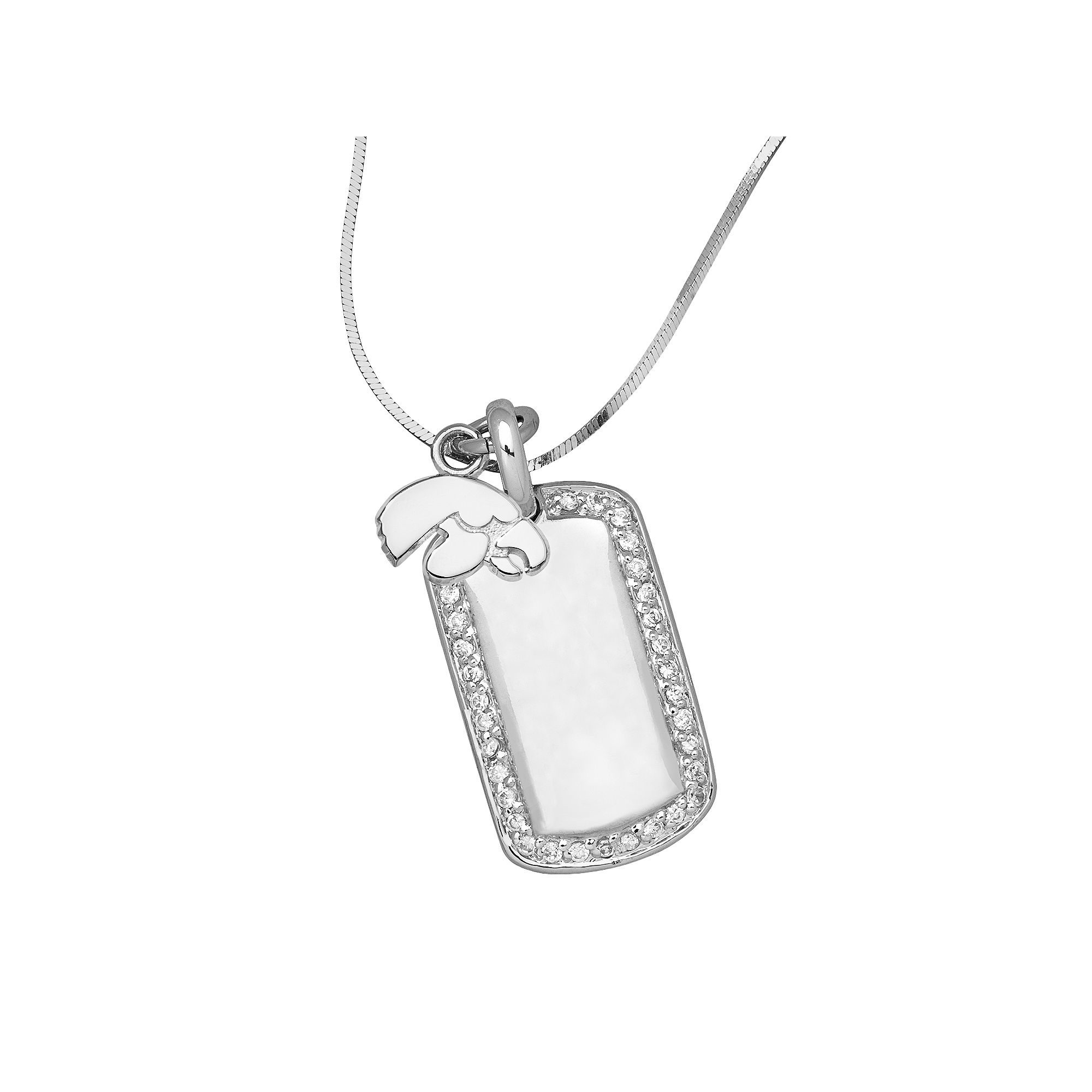 LogoArt Iowa Hawkeyes Sterling Silver Cubic Zirconia Dog Tag Pendant, Wome