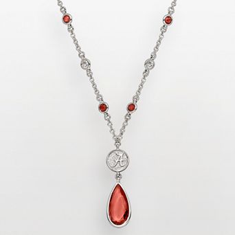 LogoArt Alabama Crimson Tide Silver Tone Crystal Logo Teardrop Y Necklace