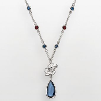 LogoArt Kansas Jayhawks Silver Tone Crystal Logo Teardrop Y Necklace
