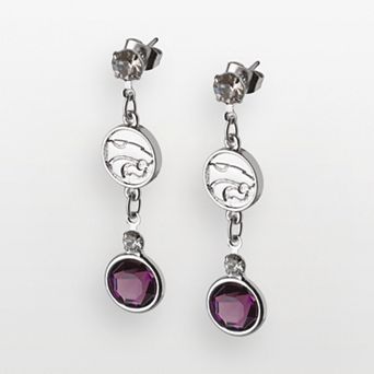 LogoArt Kansas State Wildcats Silver Tone Crystal Logo Linear Drop Earrings