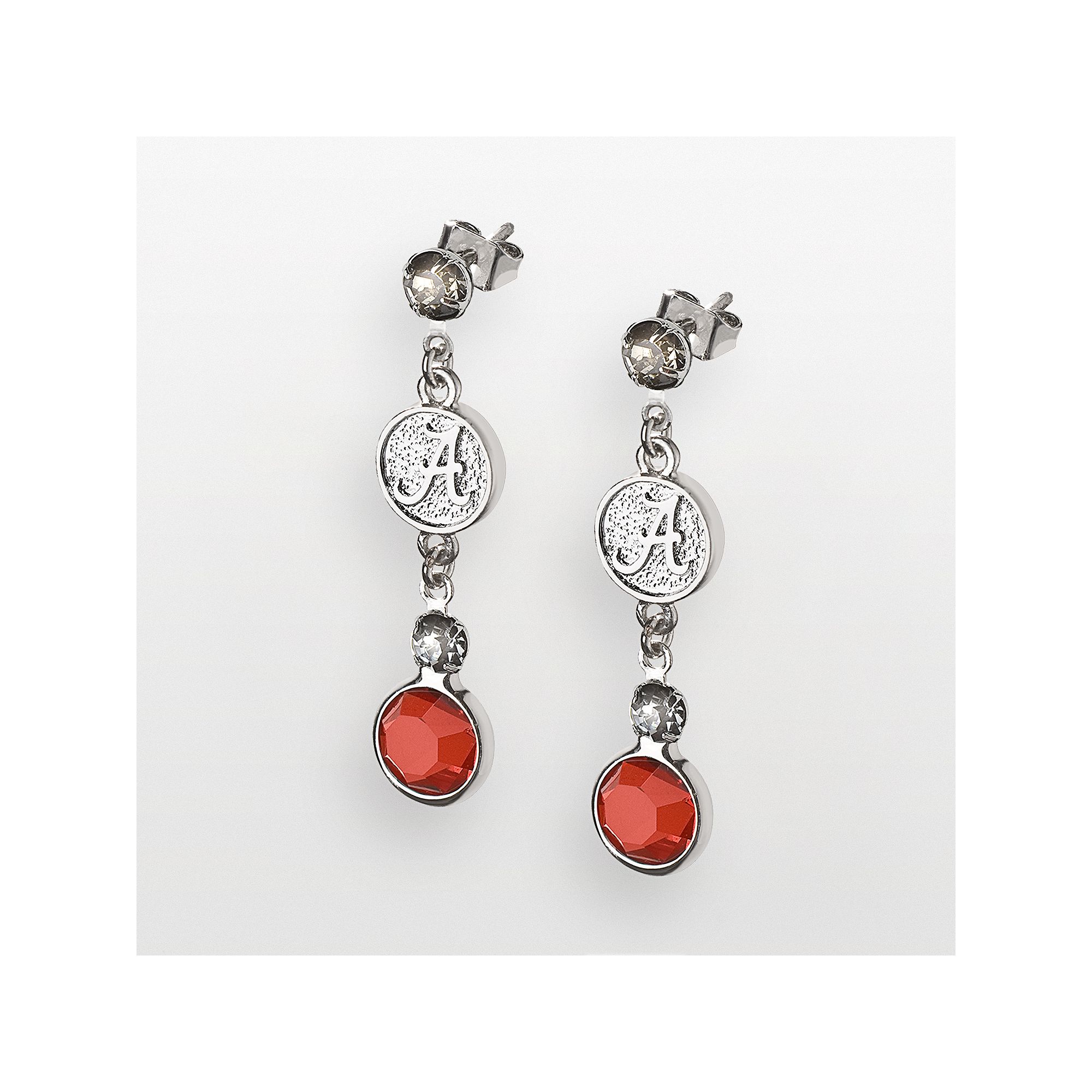 LogoArt Alabama Crimson Tide Silver Tone Crystal Logo Linear Drop Earrings,