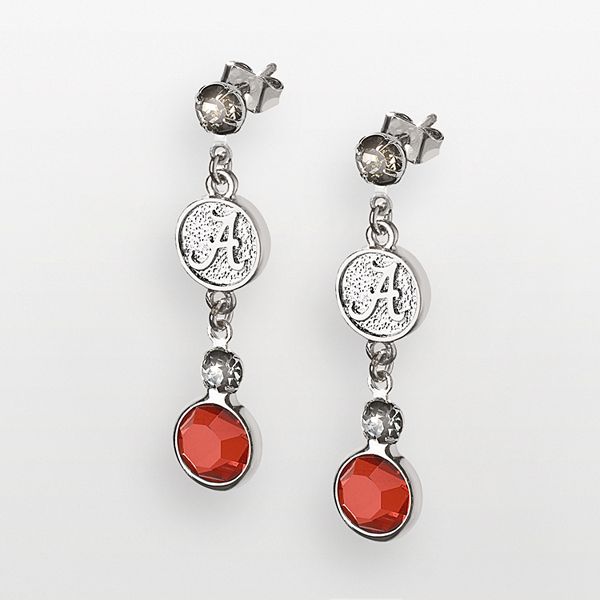White and Crimson Glitter Alabama A Earrings