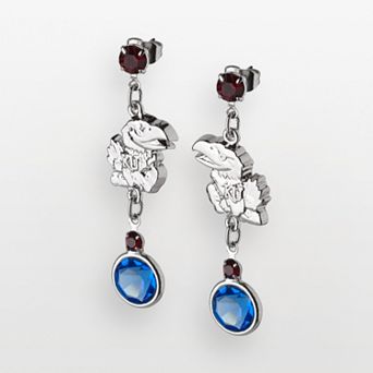 LogoArt Kansas Jayhawks Silver Tone Crystal Logo Linear Drop Earrings