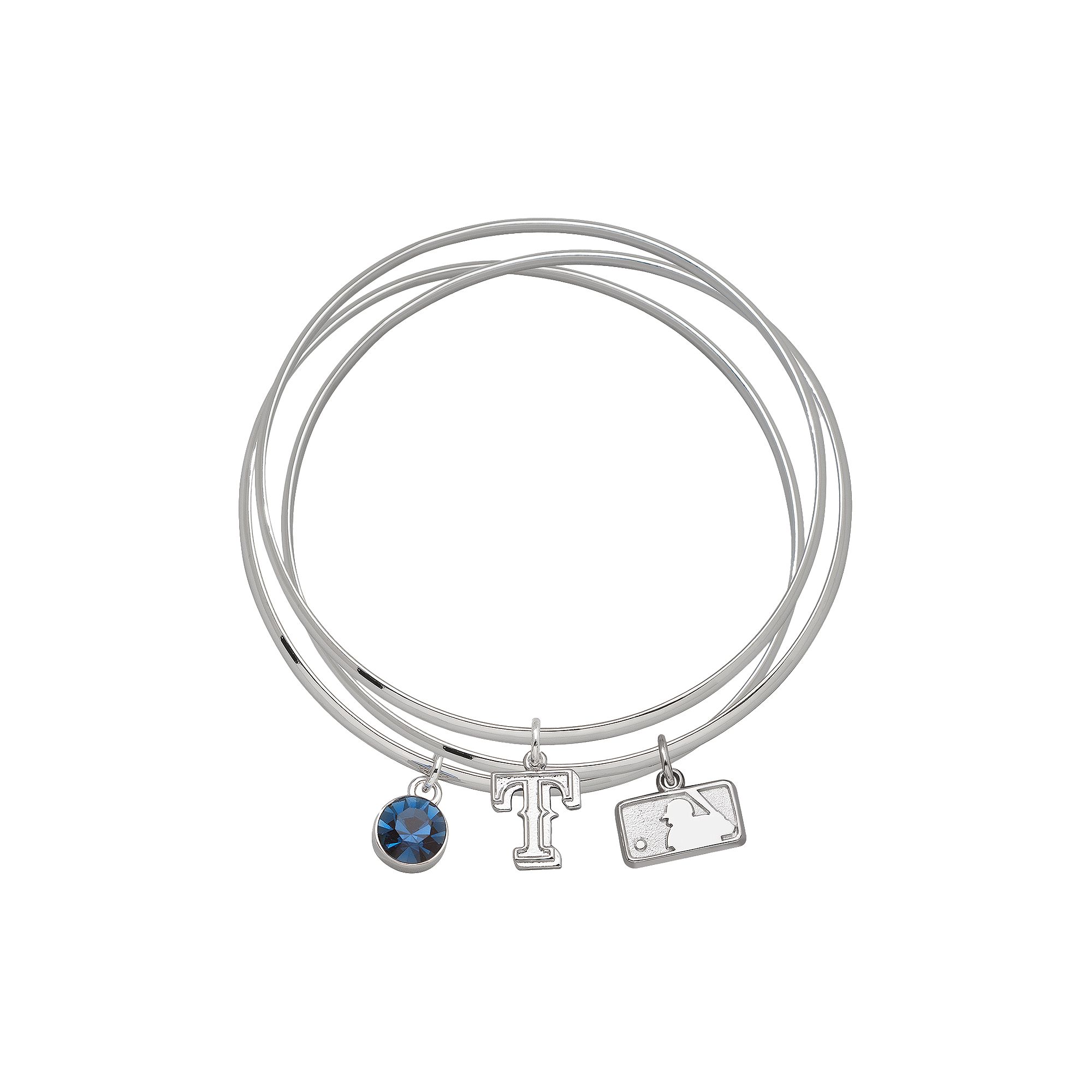 LogoArt Texas Rangers Silver Tone Crystal Charm Bangle Bracelet Set, Women