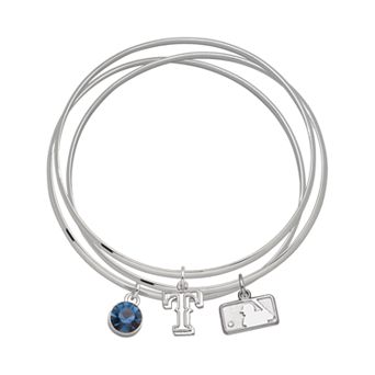 LogoArt Texas Rangers Silver Tone Crystal Charm Bangle Bracelet Set