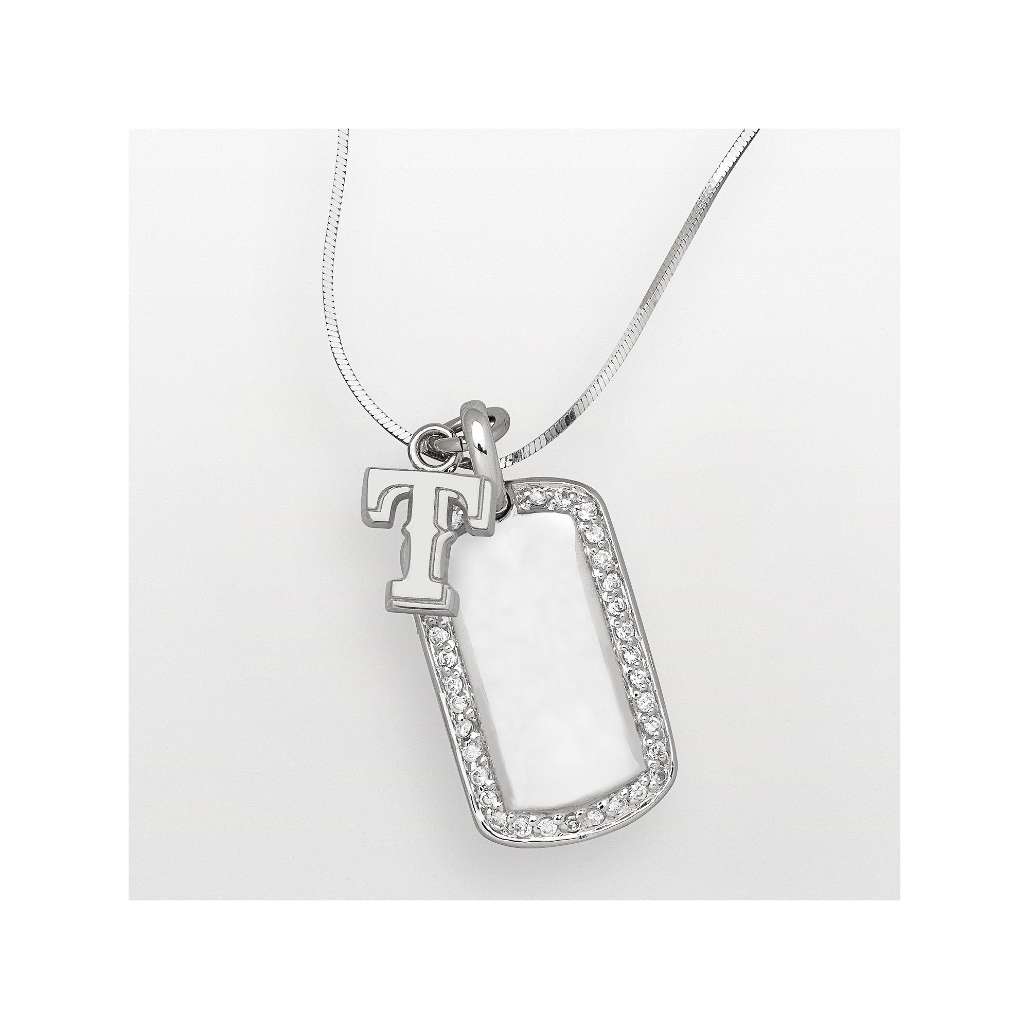 LogoArt Texas Rangers Sterling Silver Cubic Zirconia Dog Tag Pendant, Wome