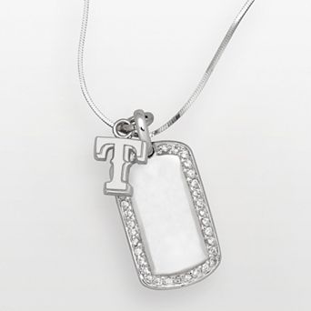 LogoArt Texas Rangers Sterling Silver Cubic Zirconia Dog Tag Pendant