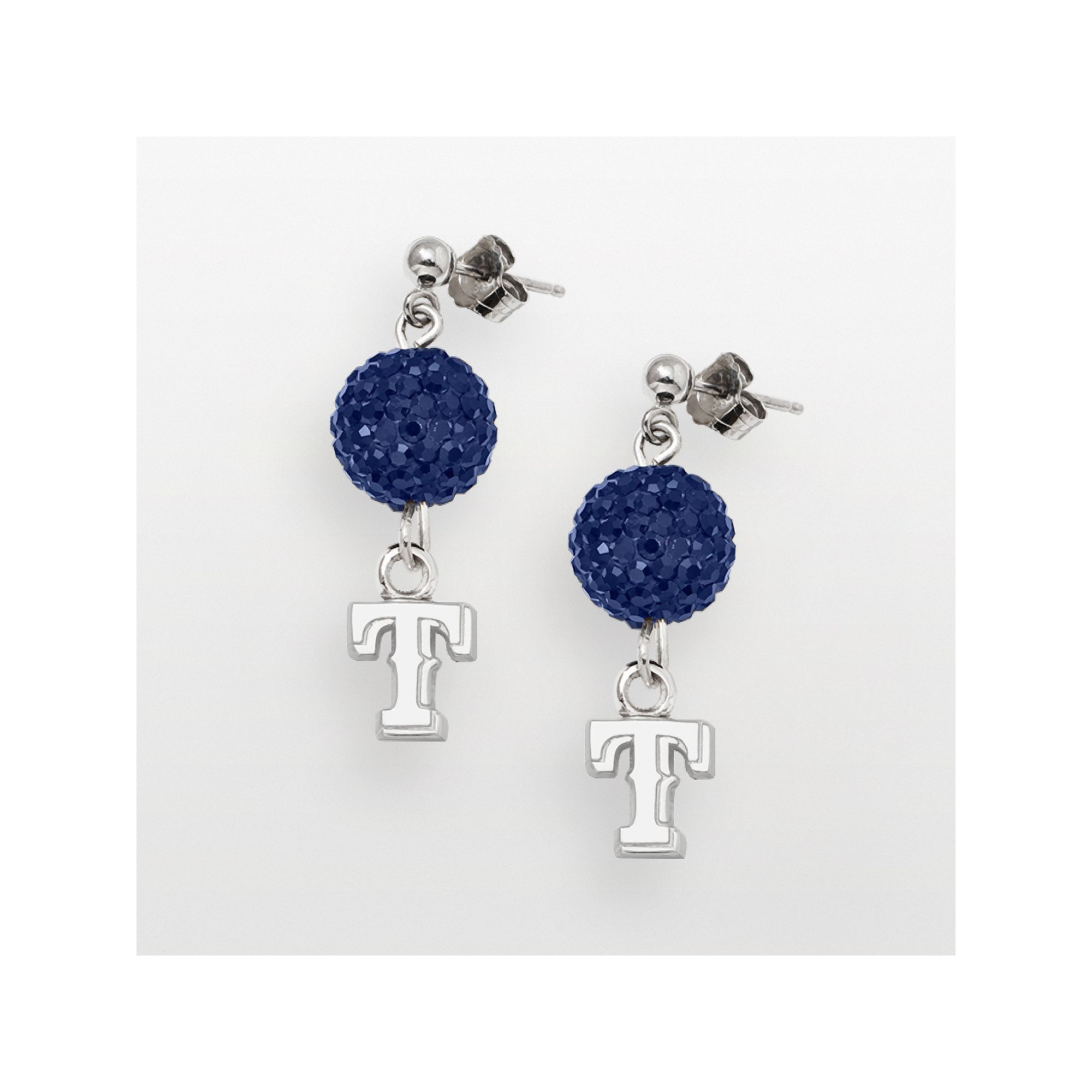 LogoArt Texas Rangers Sterling Silver Crystal Logo Linear Drop Earrings, Wo