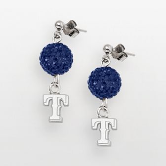 LogoArt Texas Rangers Sterling Silver Crystal Logo Linear Drop Earrings