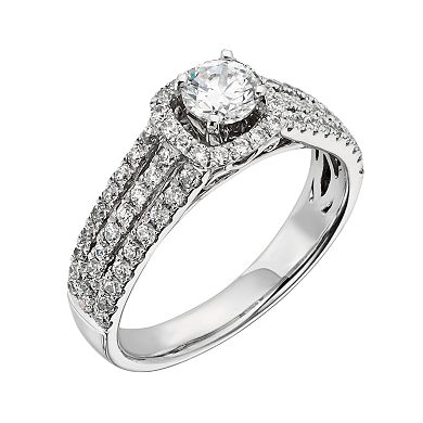 Round-Cut IGL Certified Diamond Frame Engagement Ring in 14k White Gold (1 ct. T.W.)