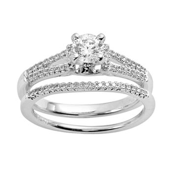 Round-Cut Certified Diamond Engagement Ring Set in 14k White Gold (5/8 ...