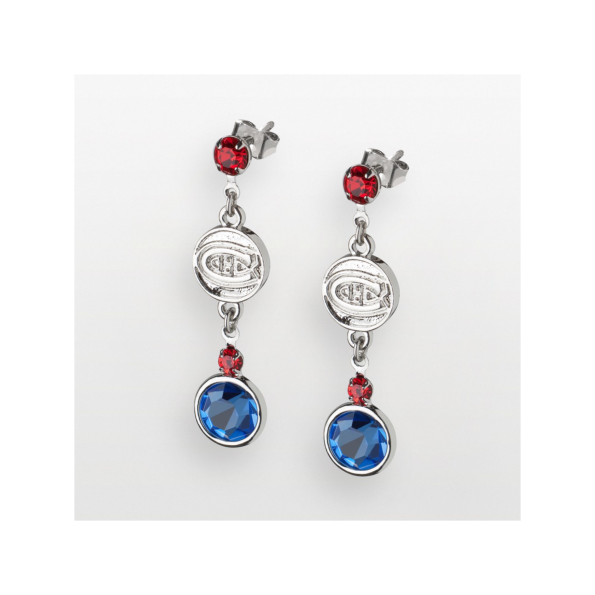 LogoArt Montreal Canadiens Silver Tone Crystal Logo Linear Drop Earrings, W