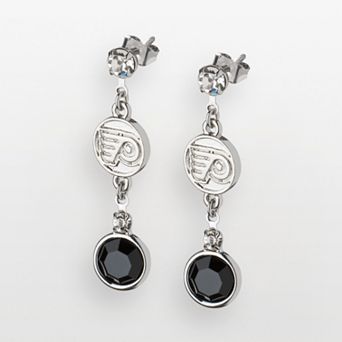 LogoArt Philadelphia Flyers Silver Tone Crystal Logo Linear Drop Earrings