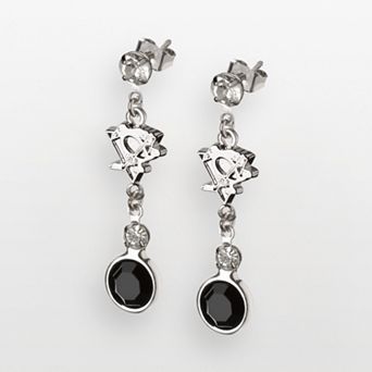 LogoArt Pittsburgh Penguins Silver Tone Crystal Logo Linear Drop Earrings