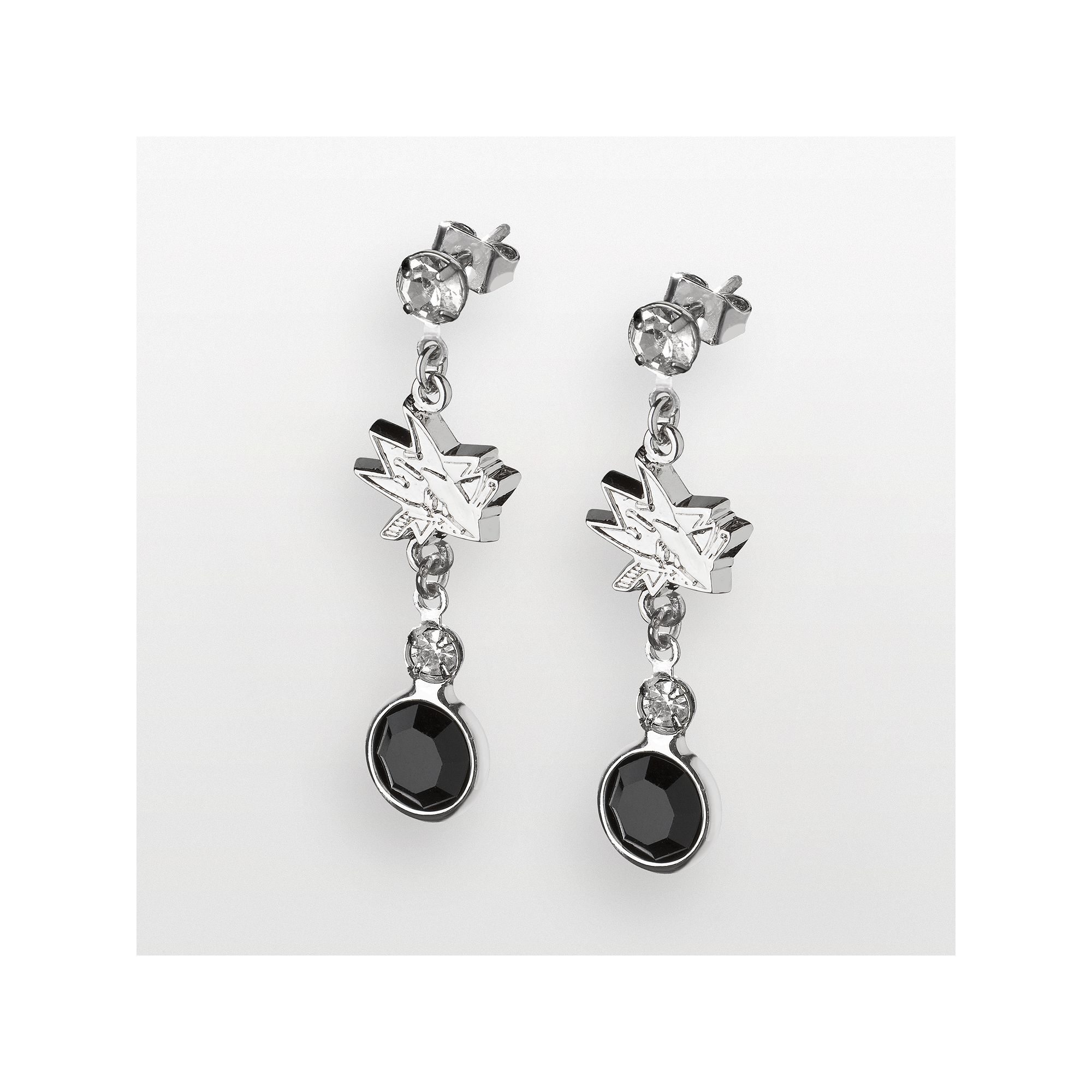 LogoArt San Jose Sharks Silver Tone Crystal Logo Linear Drop Earrings, Wome