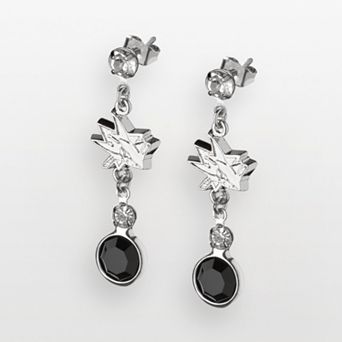 LogoArt San Jose Sharks Silver Tone Crystal Logo Linear Drop Earrings